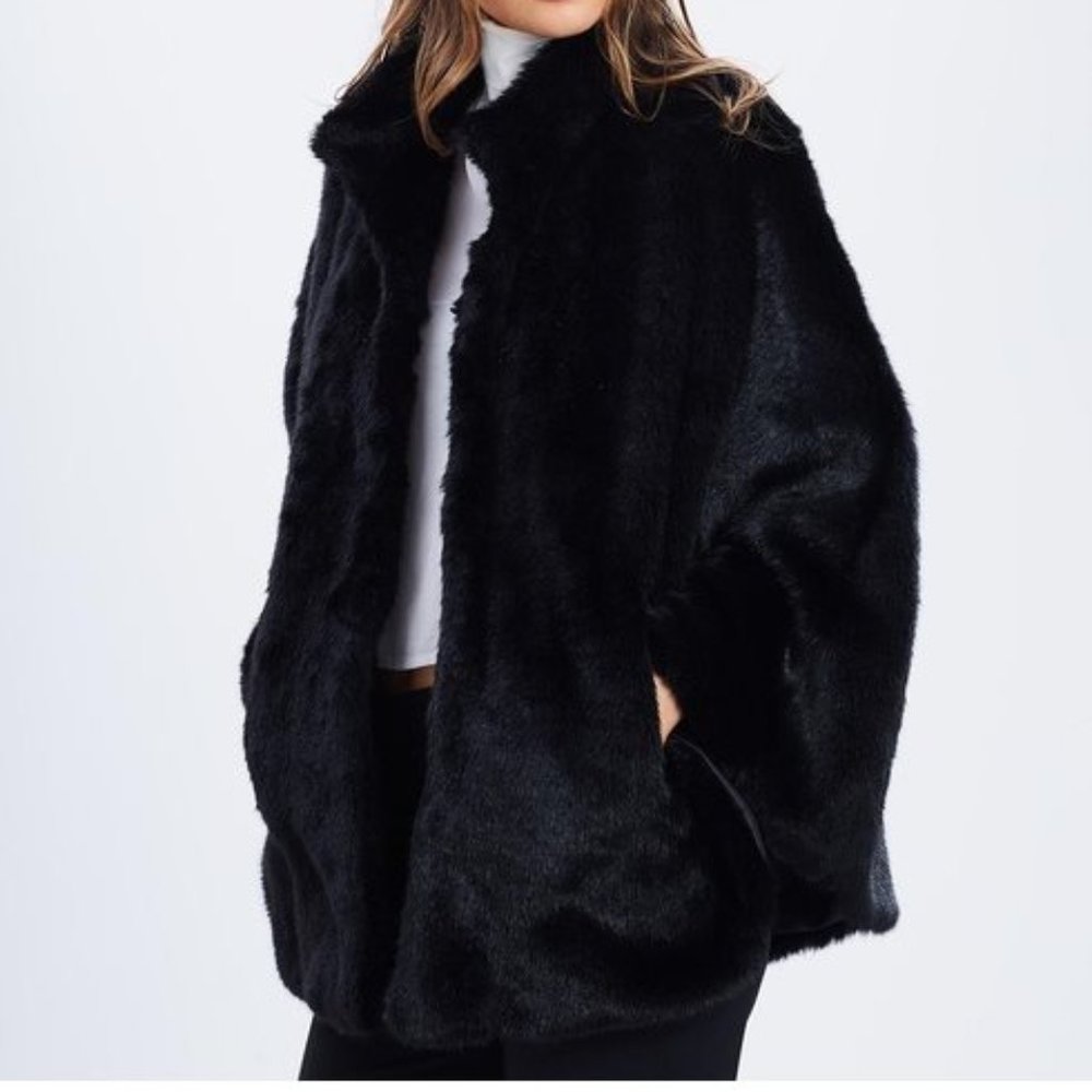 Unreal Fur Embrace Me Cape Black Faux Fur Ethical
